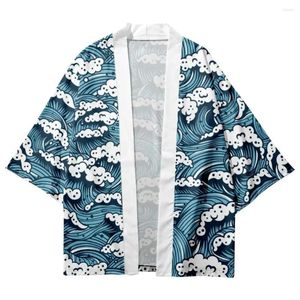 Roupas étnicas Verão Padrão de estampa de spray clássica de spray kimono haori cardigan para homens e mulheres praia yukata samurai