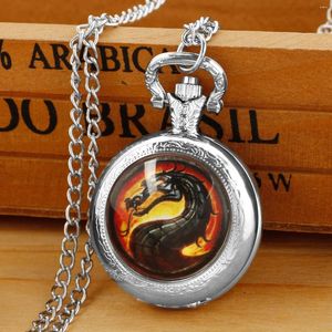 Pocket Watches kreative Retro Dragon Quartz Uhr für Frauen Männer Silber Halskette einzigartige Anhängeruhrketten Geschenkzubehör
