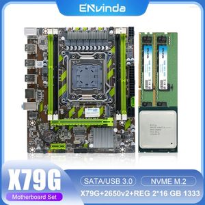 マザーボードEnvinda X79マザーボードLGA 2011 E5 2650V2 CPU 2 16GB DDR3 REG ECC RAM PC3メモリコンボキットセットNVME SATAサーバー