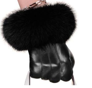Women Winter Top -Qualität echtes Leder Luxus -Modemarke Handschuhe Lange klassische warme weiche Damen Schaffell Fingerhandschuhe 4670422