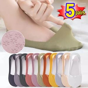 Women Socks 1/5pairs Invisible Breathable Summer Ice Silk Ankle Antiskid Silicone Seamless Cuttable Boat For Girls