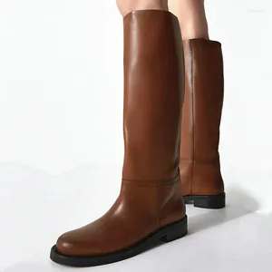 Buty 2024 Okrągła głowa wysoki Kolan Knight Women's Autumn Long Brown Vintage Cowleather