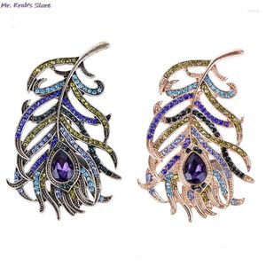 Broschen Crystal Peacock Federn Brosche Emaille Pins Hochzeitskleiderzubehör Retro Mode für Frauen Geschenk