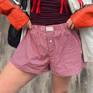 Женские шорты Y2K Retro Street Plaid Print Женщины пижамы летняя эластичная высокая высокая сназа