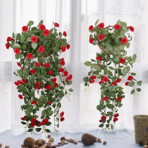 Decorative Flowers Artificial Basket Wall Rose Pink Vine Christmas Decoration Home Silk Leaf Rattan For Wedding Scenery Garden Fence Autumn