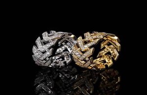Unisex Strzała Pierścień Pustki Pave Błyszcząca sześcienna cyrkonia biżuteria Hip Hop Splated Rhodiumgold Luxury Jewelry for Menwomen1592383