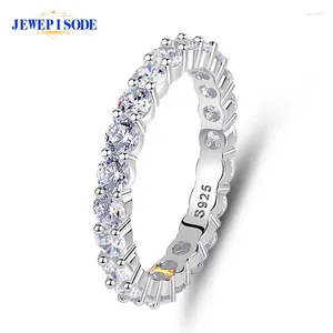 Anelli a grappolo Jewepisode 925 Sterling Sterling 3mm Round Lab Sapphire Diamond Wedding Band Engagement Ring per donne gioielli fine