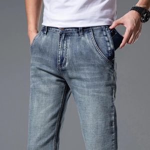 Jeans maschili estate sottili fumi casual dritti grigio per uomo allungare slim formaggio pantaloni versatili alla moda