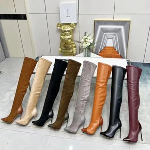 디자이너 신발 Casadei Julia Boots 여성 슈퍼 블레이드 Lurex Divina High Heeled Boots 패션 가죽 스파이크 탄성 벨벳 12cm 허벅지 높은 부츠 발목 부츠