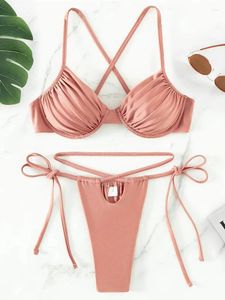 Kvinnors badkläder 2024 Underwired Mini Micro String Bikini Women Swimsuit Kvinnlig thong tvådelar Set High Cut Bathing Suit Swim