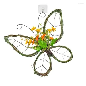 Decorative Flowers Artificial Flower Wreath Summer Front Door Hangings Butterflies RWreath