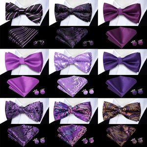 Bow Ties Purple Lilac Lavender Pansy Violet Silk Mens Tie Hanky ​​Cuffs Set Pre-bundna fjäril Knut Bowtie för manlig bröllopsverksamhet