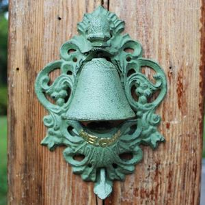 Dekorative Figuren antike grüne Ananas Abzeichen Gusseisen Wandmontierte Hand Presse Willkommenstür Bell European Countryside Style Garten