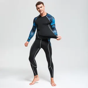 Men's Thermal Underwear Suit Running Kit Mens Compression Tights Fitness Training Shirt Sport Leggings 2 Piece Tracksuit Men