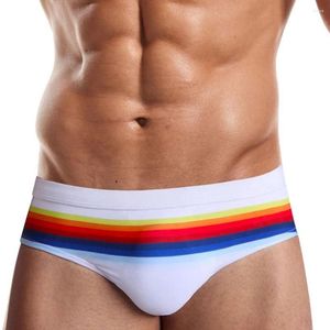 Underpants Men Sexy Swim Striped Printed Swimming Briefs Short Underwear Beach Pants Rainbow Surfing Swimwear 3D Breathable Mens