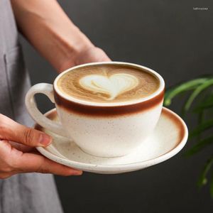Tee Tassen Keramik Kaffee Tasse Untertasse Set Professionelle geprägte Latte Espresso Vintage Tasse