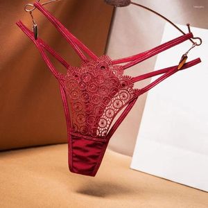 Frauenhöfen transparent süß für Mädchen Offener Schritt Stickerei Kreuz Verband weibliche Dessous Frauen Unterwäsche Spitze Tanga