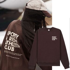 Sporty Rich Club Cotton Sweatshits Pullover Jumpers Front and Back Letter Tryckt Fleece Round Neck Women Designer Hoodie