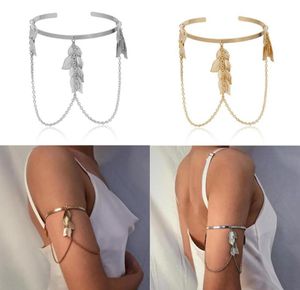 Łańcuch ramion Bangle Retro Boho Liście górna mankiet opaska niewolnika Bransoletka biżuteria Bracelete de esqueleto pulseras4470269