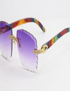 Doppia fila grandi pietre in legno di pavone senza bordo 3524012 occhiali da sole Grande guida quadrata C decorazione oro telaio in metallo oro Eyewear9772361