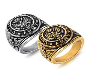 Anéis do exército Antique Eagle Declaração anéis em aço inoxidável Prata Gold202G9680519