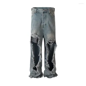 High Men's Jeans Street Destroyed Hip Hop Pants Fashion Streetwear Washed Vintage Denim Trousers Loose Fit Y2k Bottoms 6 wear