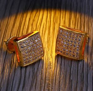 Mens Hip Hop Stud örhängen smycken Fashion Gold Silver Simulated Diamond Square Earring for Men8345207