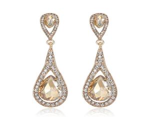 Designer de luxo Teardrop Champagne Crystal Drop Brincos para mulheres cor de ouro Dangle Fearm Long Earings Jóias de casamento de noiva1790842