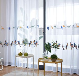 Moderna broderade fågelgardiner vardagsrum Bomull Linne fönster tyll för barn sovrum elegant vit ren gardin för kök CJ12179857