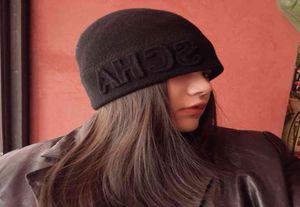 beret German Scha handmade hat autumn and winter new wool knitted pure color versatile ear protection cold shows small face8289626