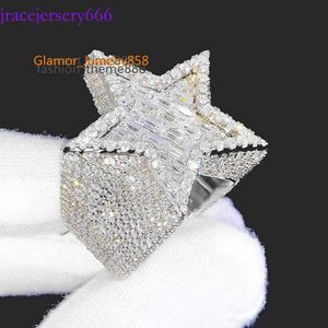 Fabrik benutzerdefinierte HipHop Schmuck Sier Moissanit Diamond Hip Hop Stern aus Buchstaben Ring Menmoissanit Diamond Ringvvs vereisert