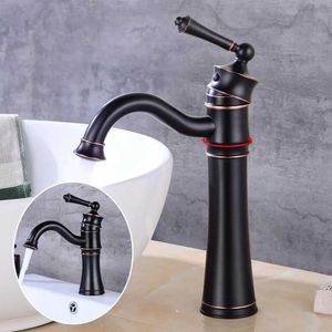 Rubinetti del lavandino da bagno rubinetti del bacino nero a base di ottone massiccio montato per il lavandino del lavandino del bagno manico singolo foro bacino da bagno mixer caldo caldo tocco di acqua alta