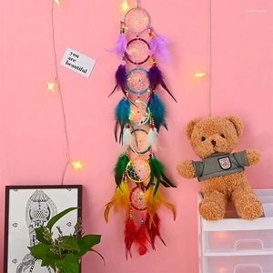 Figurine decorative Dream Catcher con luci Kawaii Feather Rainbow Room Decor per ragazze Ornamenti estetici Ornamenti a mano fatta a mano