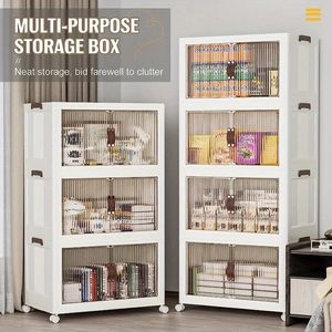 1set Storage Cabinet Household Foldable 345 Layers Sundries Box Large Capacity Plastic Boxes With Door And Wheels 240415