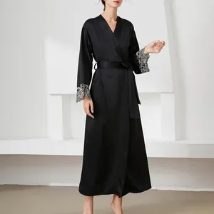 Roupa de sono feminina Long Sleep Robe Lace Belted Comfort Dimigra fina de banheira aberta de banheira outono de inverno de inverno Loungewear