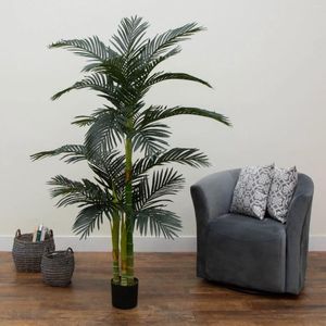 Dekorativa blommor 6.5 'Double Trunk Golden Cane Artificial Palm Tree Home Decor.