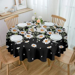 White Daisy Floral Round Tablecloth Party Kitchen Dinner Table Cover Holiday Decor Waterproof Tablecloths 240428