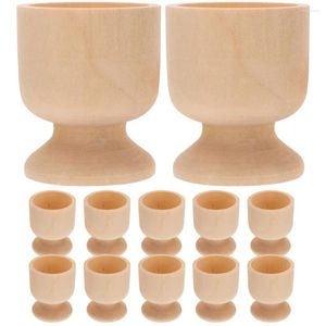 Dinnerware Sets 12 Pcs Easter Egg Tray Decor DIY Wood Stand Painting Kitchenware Base Cup Holder Child Pedestal Decorative