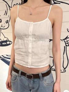 Tanques femininos Button-Up Cotton Tank Tops Women Summer Summer 2000S Y2K Roupas 2024 Sexy Camis Girls Cute Kawaii Trending Crop Top Streetwear