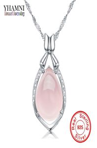YHAMNI Luxury Solid 925 Sterling Silver Pink Gem Crystal Pendant Necklace Natural Stone Water Drop Necklace For Women DZ0569105058