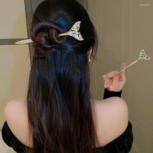 ヘアクリップフィッシュテールシェイプフラワーパールスティック箸アクセサリーハンフヘアピンスティックパン用