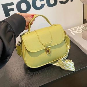 Drawstring Solid Color Pu Leather Shoulder Crossbody Bags For Women Designer Brand Adjustable Wide Strap Handbag And Purse Small Square Bag