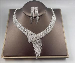 Örhängen halsband mode lyxiga bröllop smyckesuppsättningar för brud brudtärna smycken dropp örhänge set Österrike kristall fossa4332710