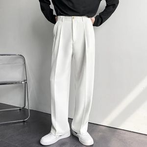 Draped Straight Men Pants Fashion Business Korean Loose Casual White Black Gray Wide-leg Trousers Male Blazer Suit Pants 240425