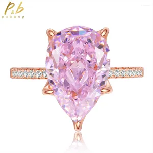Cluster Rings PuBang Fine Jewelry Solid 925 Sterling Silver Pink Sapphire Created Moissanite Diamond Ring For Women Wedding Gift Drop
