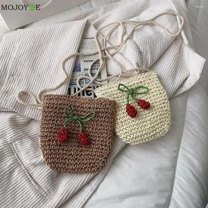Shoulder Bags Women Bag Cherry Ethnic Style Woven Crossbody Polyester Lining Purses And Handbags Ladies Handbag