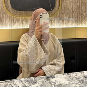Designer Fashion Ethnic Clothing Cotton Linen Closed Abaya Dubai Luxury Floral Embroidery Abayas for Women Muslim Turkey Hijab Dress Ramadan Islamic Kaftan 313