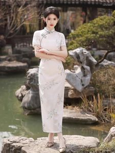 Ubranie etniczne Summer Chiński styl krótkiego rękawu sukienka qipao satynowa moda formalna impreza elegancka sukienki Lady Cheongsam