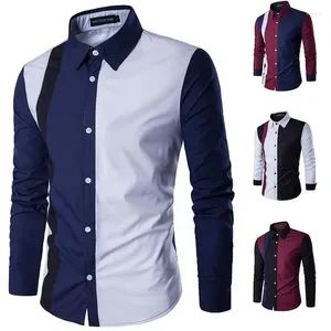 Camisas de vestido masculinas 2024 camisa emendada Lustrada e confortável botão de manga comprida Capel Material macio
