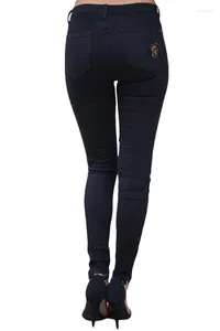 Jeans feminino Palnta com zíper da moda Moda de algodão tecido magro magro de jeans azul rasgado homens